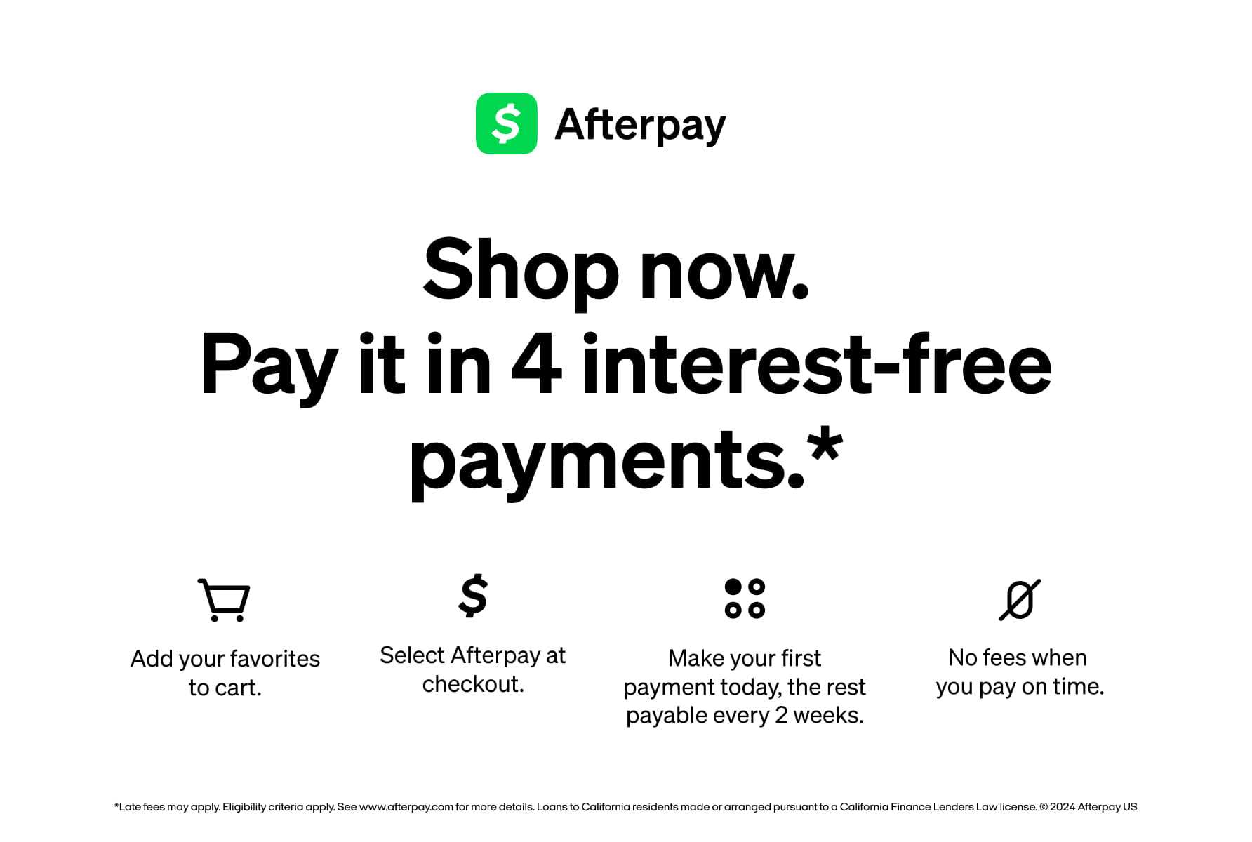 Shop now and pay in 4 interest-free payments with Afterpay.